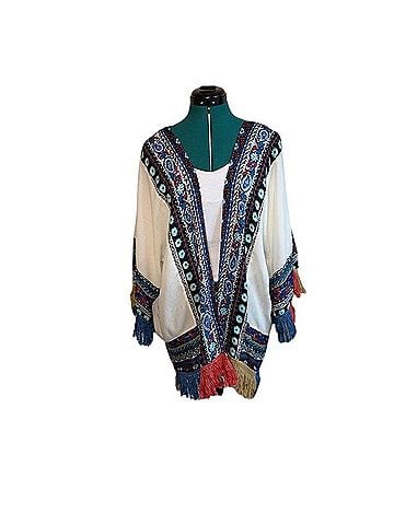 Umgee Colorful Boho Patterned Poncho Kimono Cardigan Poncho (view 1)