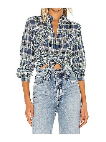 Free People First Bloom Plaid Shirt in Blue (view 2)