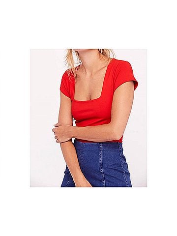 Free People Square Eyes Bodysuit in Bright Red (view 2)