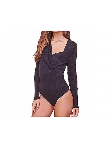 Astr Ribbed Bodysuit in Black (view 2)