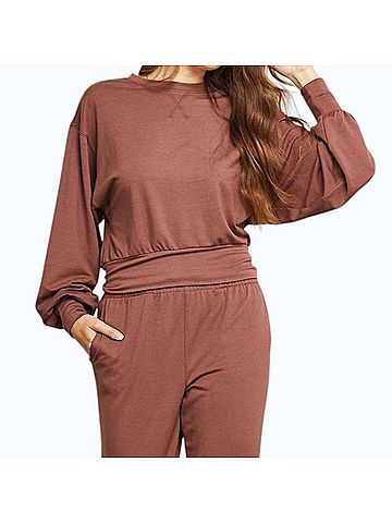 Gentle Fawn Ava Cropped Crewneck Top in Auburn (view 2)