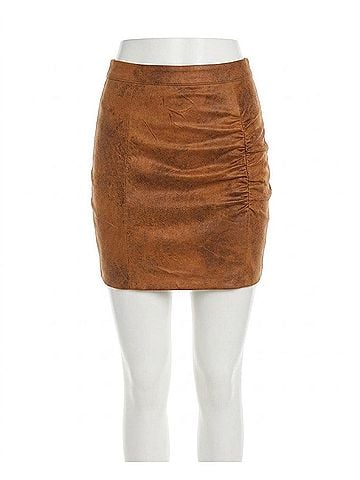 Free People Rumi Ruched Faux Leather Skirt in Brown (view 1)