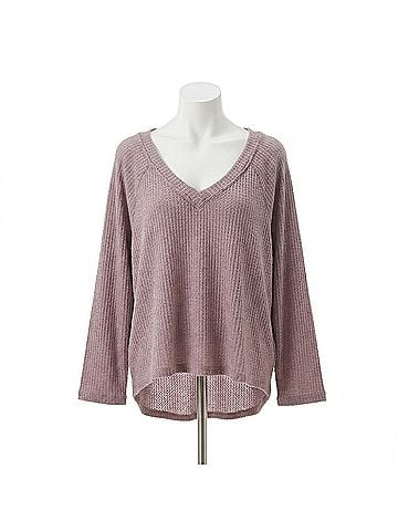 Project Social T Dream Thermal Cozy V-Neck Top in Dusty Lavender (view 1)