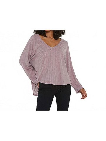 Project Social T Dream Thermal Cozy V-Neck Top in Dusty Lavender (view 2)