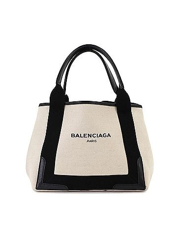 Balenciaga Balenciaga Navy Cabas Small Tote Handbag, Canvas and Leather, White Black, 339933 (view 1)