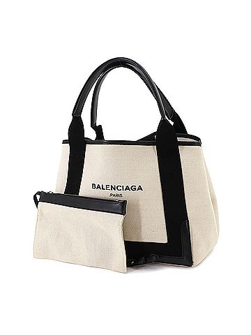Balenciaga Balenciaga Navy Cabas Small Tote Handbag, Canvas and Leather, White Black, 339933 (view 2)