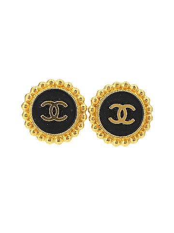 Chanel Chanel Coco Mark Earrings, Black and Gold, 94P (view 1)