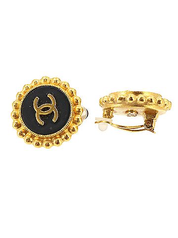 Chanel Chanel Coco Mark Earrings, Black and Gold, 94P (view 2)