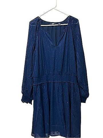 Lands' End Textured Smocked-Waist Midi with V-Notch Casual Dress (view 1)