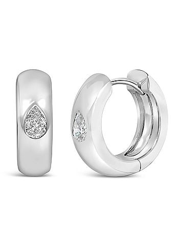 Haus of Brilliance 14K White Gold 1/4 Cttw Pear Diamond Bezel Set Huggie Earrings (view 2)
