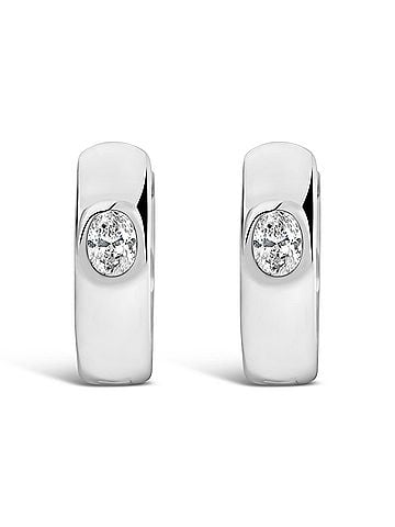 Haus of Brilliance 14K White Gold 1/3 Cttw Oval Diamond Bezel Set Huggie Earrings (view 1)