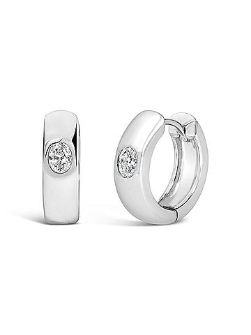 Haus of Brilliance 14K White Gold 1/3 Cttw Oval Diamond Bezel Set Huggie Earrings (view 2)