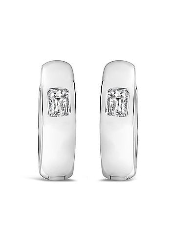 Haus of Brilliance 14K White Gold 1/3 Cttw Emerald Diamond Bezel Set Huggie Earrings (view 1)