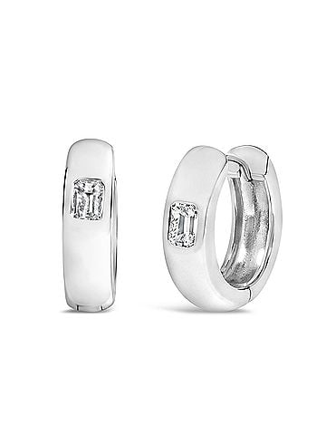 Haus of Brilliance 14K White Gold 1/3 Cttw Emerald Diamond Bezel Set Huggie Earrings (view 2)