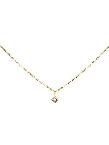Haus of Brilliance 14K Yellow Gold 1/5 Cttw Princess-Cut Diamond Bezel Set Solitaire Pendant Necklace with Paperclip Chain (view 1)