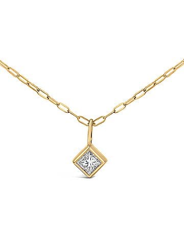 Haus of Brilliance 14K Yellow Gold 1/5 Cttw Princess-Cut Diamond Bezel Set Solitaire Pendant Necklace with Paperclip Chain (view 2)