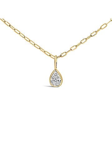 Haus of Brilliance 14K Yellow Gold 1/5 Cttw Pear Diamond Bezel Set Solitaire Pendant Necklace with Paperclip Chain (view 2)