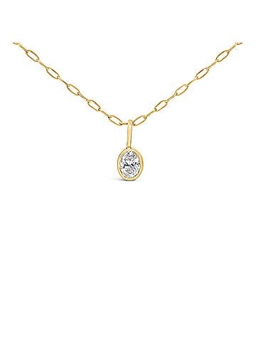 Haus of Brilliance 14K Yellow Gold 1/5 Cttw Oval Diamond Bezel Set Solitaire Pendant Necklace with Paperclip Chain (view 2)
