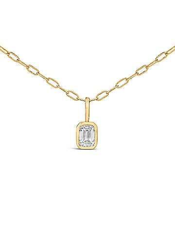 Haus of Brilliance 14K Yellow Gold 1/5 Cttw Emerald Diamond Bezel Set Solitaire Pendant Necklace with Paperclip Chain (view 2)