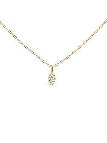 Haus of Brilliance 14K Yellow Gold 1/5 Cttw Marquise Diamond Solitaire Bezel Set Pendant Necklace with Paperclip Chain (view 1)