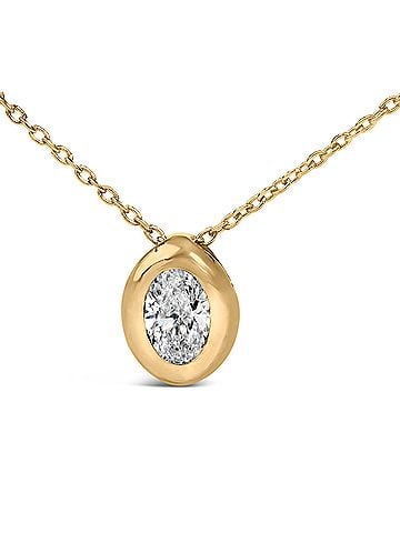Haus of Brilliance 14K Yellow Gold 1/3 Cttw Oval Diamond Bezel Set Solitaire Pendant Necklace with Paperclip Chain (view 2)
