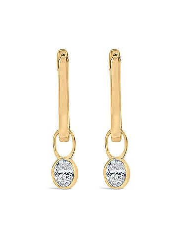 Haus of Brilliance 10K Yellow Gold 1/3 Cttw Oval Diamond Bezel Set Dangle Huggie Hoop Earrings (view 1)