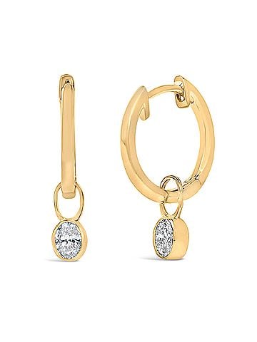 Haus of Brilliance 10K Yellow Gold 1/3 Cttw Oval Diamond Bezel Set Dangle Huggie Hoop Earrings (view 2)