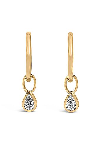Haus of Brilliance 14K Yellow Gold 1/3 Cttw Pear Shape Diamond Bezel Set Dangle Huggie Earrings (view 1)