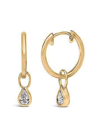 Haus of Brilliance 14K Yellow Gold 1/3 Cttw Pear Shape Diamond Bezel Set Dangle Huggie Earrings (view 2)