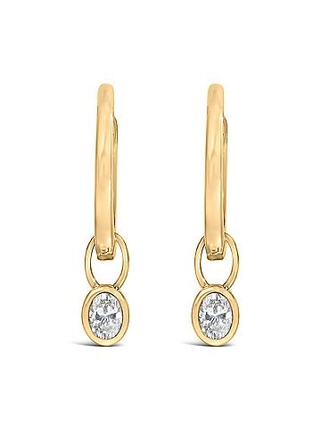 Haus of Brilliance 14K Yellow Gold 1/3 Cttw Oval Diamond Bezel Set Dangle Huggie Earrings (view 1)