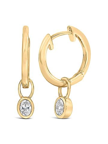Haus of Brilliance 14K Yellow Gold 1/3 Cttw Oval Diamond Bezel Set Dangle Huggie Earrings (view 2)