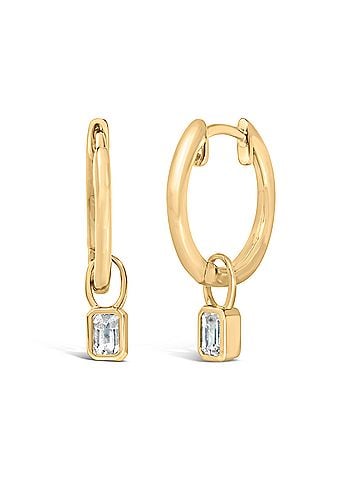 Haus of Brilliance 14K Yellow Gold 1/3 Cttw Emerald Diamond Bezel Set Dangle Huggie Earrings (view 2)