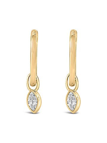 Haus of Brilliance 14K Yellow Gold 1/3 Cttw Marquise Diamond Bezel Set Dangle Huggie Earrings (view 1)