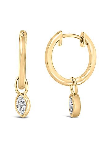 Haus of Brilliance 14K Yellow Gold 1/3 Cttw Marquise Diamond Bezel Set Dangle Huggie Earrings (view 2)