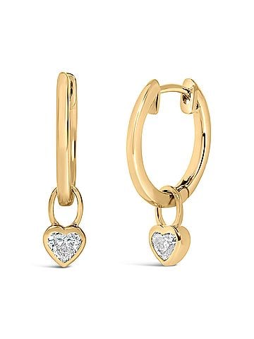 Haus of Brilliance 14K Yellow Gold 1/3 Cttw Heart Diamond Bezel Set Dangle Huggie Earrings (view 2)
