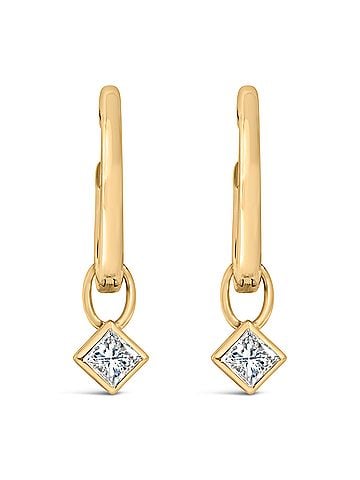 Haus of Brilliance 14K Yellow Gold 1/3 Cttw Princess Diamond Bezel Set Dangle Huggie Earrings (view 1)