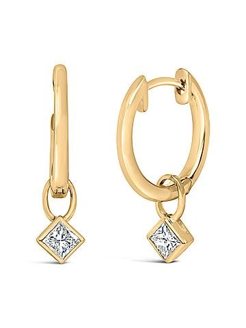 Haus of Brilliance 14K Yellow Gold 1/3 Cttw Princess Diamond Bezel Set Dangle Huggie Earrings (view 2)