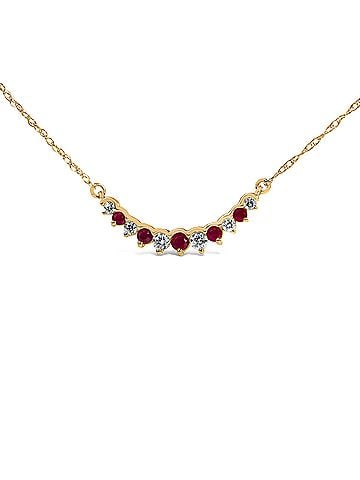 Haus of Brilliance 14K Yellow Gold Ruby and 1/10 Cttw Diamond Curved Bar Necklace (view 2)