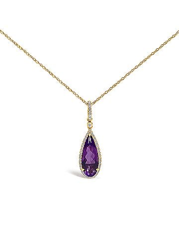 Haus of Brilliance 10K Yellow Gold Pear-Cut Purple Amethyst and 1/5 Cttw Diamond Halo Pendant Necklace (view 1)