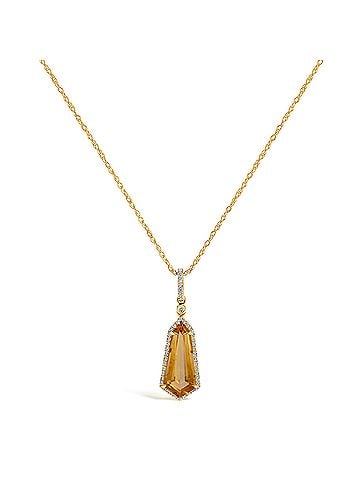 Haus of Brilliance 10K Yellow Gold Shield-Shaped Citrine and 1/5 Cttw Diamond Halo Pendant Necklace (view 1)
