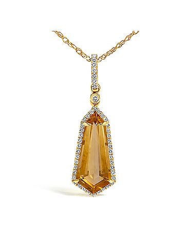 Haus of Brilliance 10K Yellow Gold Shield-Shaped Citrine and 1/5 Cttw Diamond Halo Pendant Necklace (view 2)