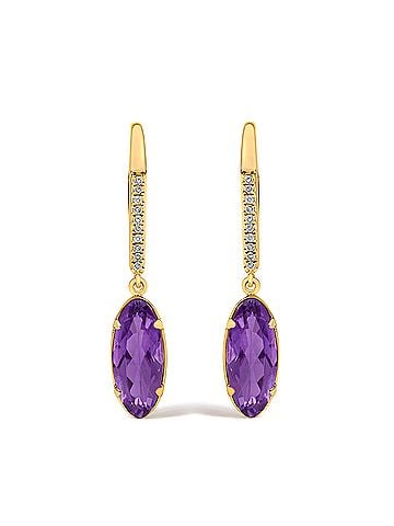 Haus of Brilliance 10K Yellow Gold Oval Purple Amethyst and 1/10 Cttw Diamond Leverback Drop Earrings (view 1)