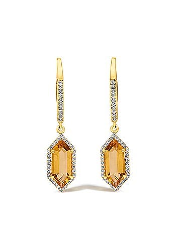 Haus of Brilliance 10K Yellow Gold Hexagon Citrine and 1/3 Cttw Diamond Halo Leverback Drop Earrings (view 1)