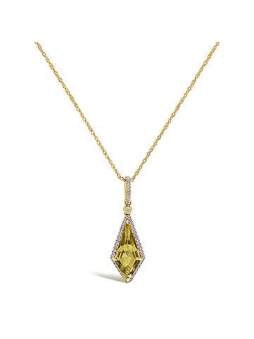 Haus of Brilliance 10K Yellow Gold Kite-Shaped Lemon Quartz and 1/5 Cttw Diamond Halo Pendant Necklace (view 1)