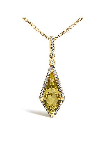 Haus of Brilliance 10K Yellow Gold Kite-Shaped Lemon Quartz and 1/5 Cttw Diamond Halo Pendant Necklace (view 2)
