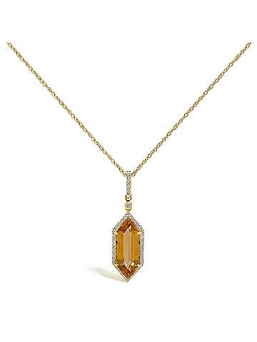 Haus of Brilliance 10K Yellow Gold Elongated Hexagon Citrine and 1/5 Cttw Diamond Halo Pendant Necklace (view 1)