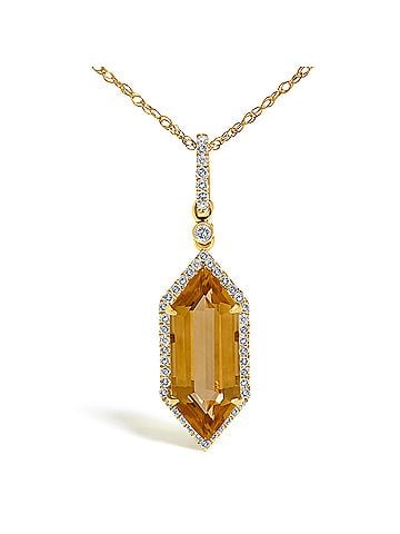Haus of Brilliance 10K Yellow Gold Elongated Hexagon Citrine and 1/5 Cttw Diamond Halo Pendant Necklace (view 2)
