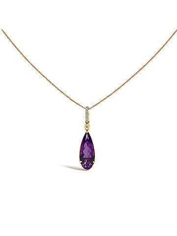 Haus of Brilliance 10K Yellow Gold Pear-Shaped Purple Amethyst and Diamond Accent Drop Pendant Necklace (view 1)