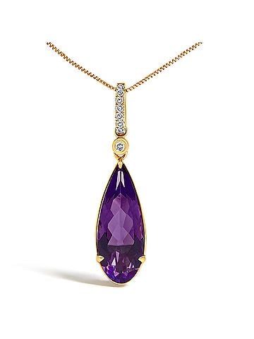 Haus of Brilliance 10K Yellow Gold Pear-Shaped Purple Amethyst and Diamond Accent Drop Pendant Necklace (view 2)