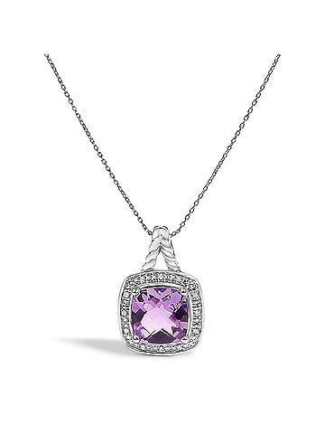 Haus of Brilliance 925 Sterling Silver Cushion-Cut Purple Amethyst and Diamond Accent Halo Pendant Necklace (view 1)